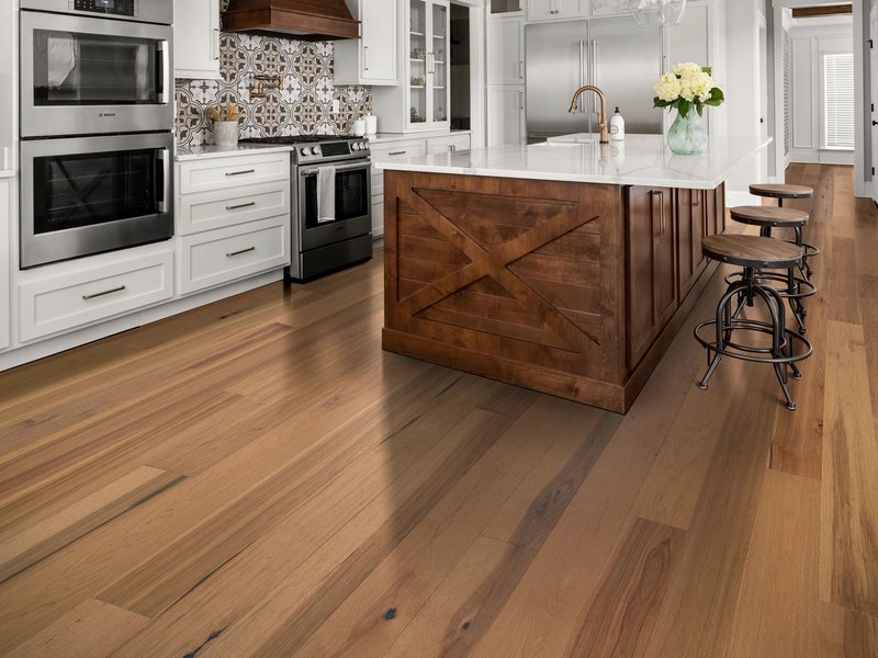 brown rustic hardwood for kitchen in Columbia, SC area by AAAA FLOORING
